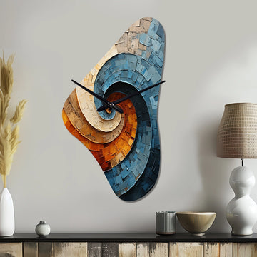 Collaged Spiral - Asymmetric Metal Wall Clock